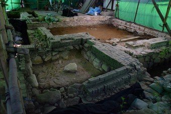 Overall view of watchtower and village wall remains at the southwest corner of the Nga Tsin Wai village.